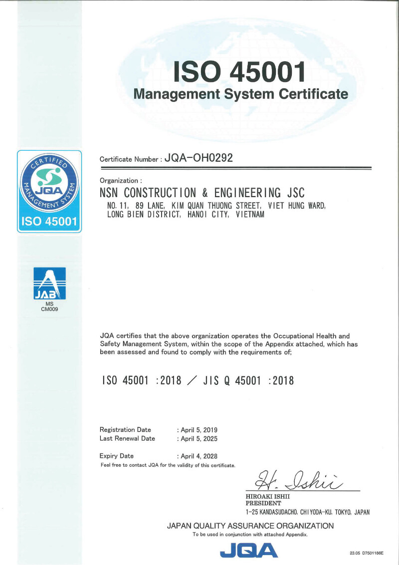 Chứng chỉ ISO 45001:2018