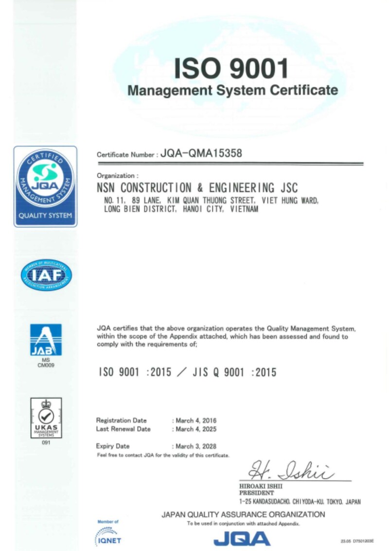 Chứng chỉ ISO 9001:2015