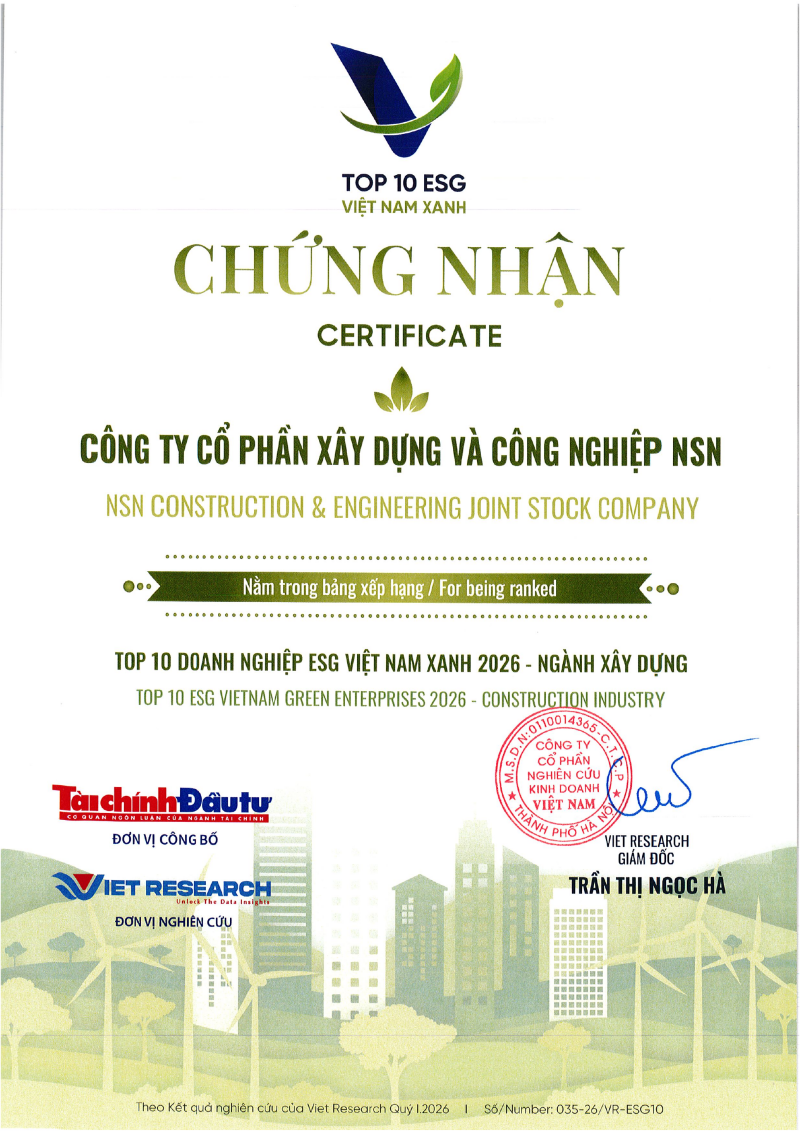 Top 10 Doanh nghiệp ESG Việt Nam Xanh 2026- Ngành Xây dựng (Nhóm Tổng thầu EPC & Cơ điện)