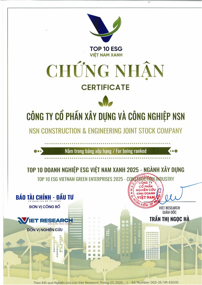 Top 10 Doanh nghiệp ESG Việt Nam Xanh - Ngành Xây dựng